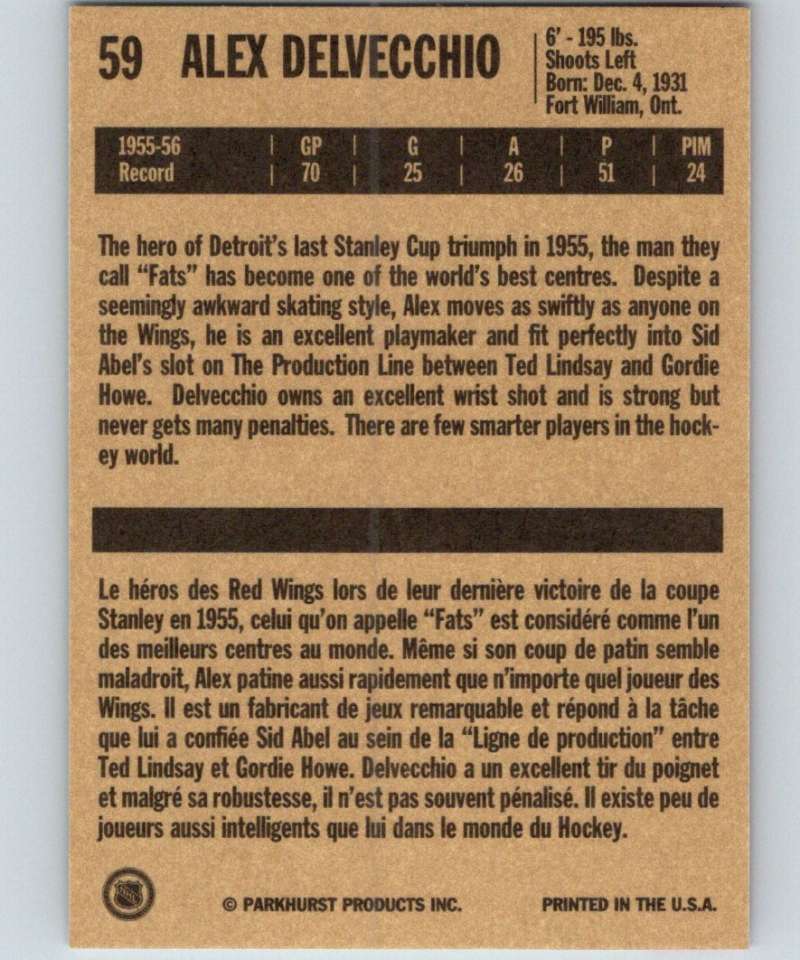 1994-95 Parkhurst Missing Link #59 Alex Delvecchio Red Wings NHL Hockey
