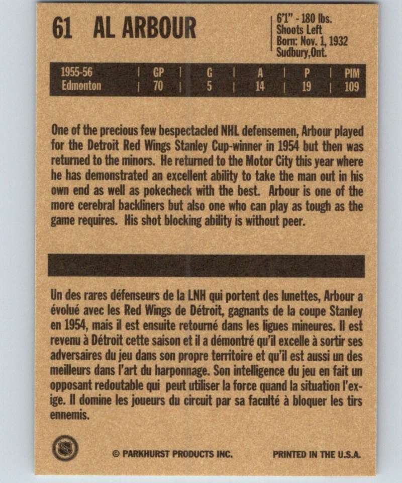 1994-95 Parkhurst Missing Link #61 Al Arbour Red Wings NHL Hockey