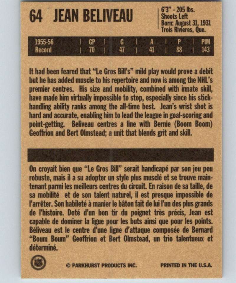 1994-95 Parkhurst Missing Link #64 Jean Beliveau Canadiens NHL Hockey
