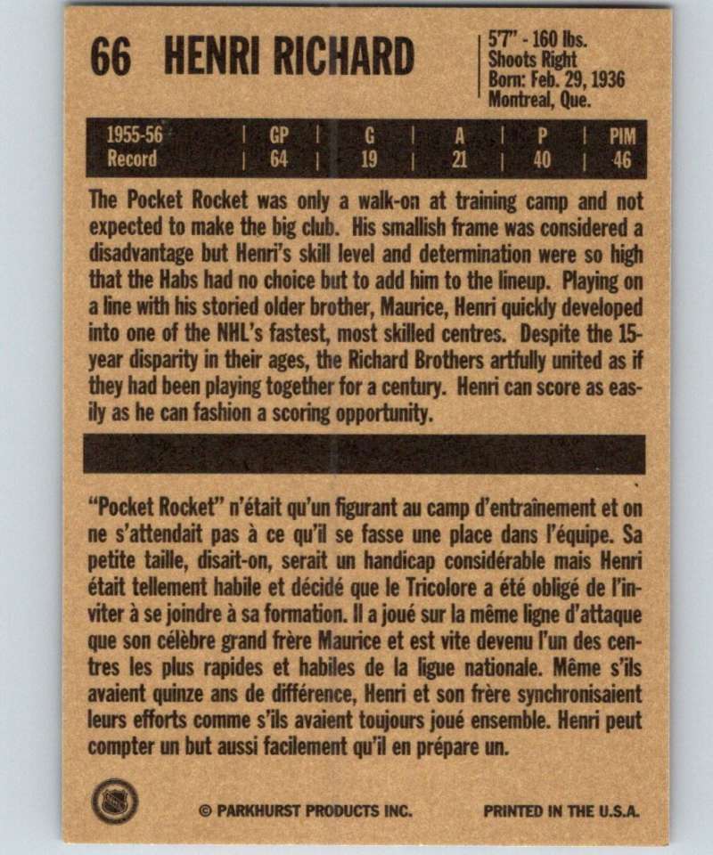 1994-95 Parkhurst Missing Link #66 Henri Richard Canadiens NHL Hockey