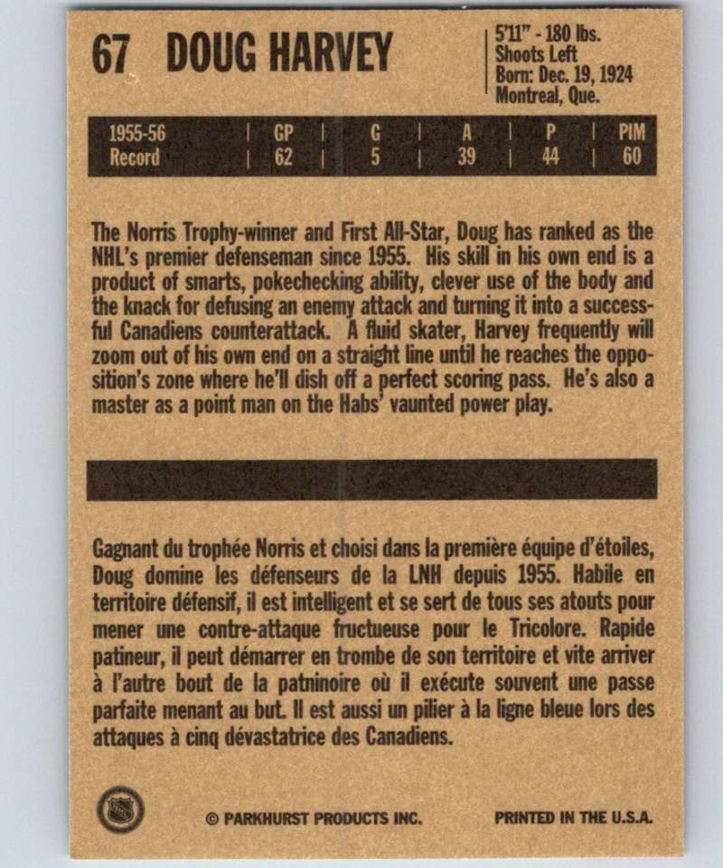 1994-95 Parkhurst Missing Link #67 Doug Harvey Canadiens NHL Hockey