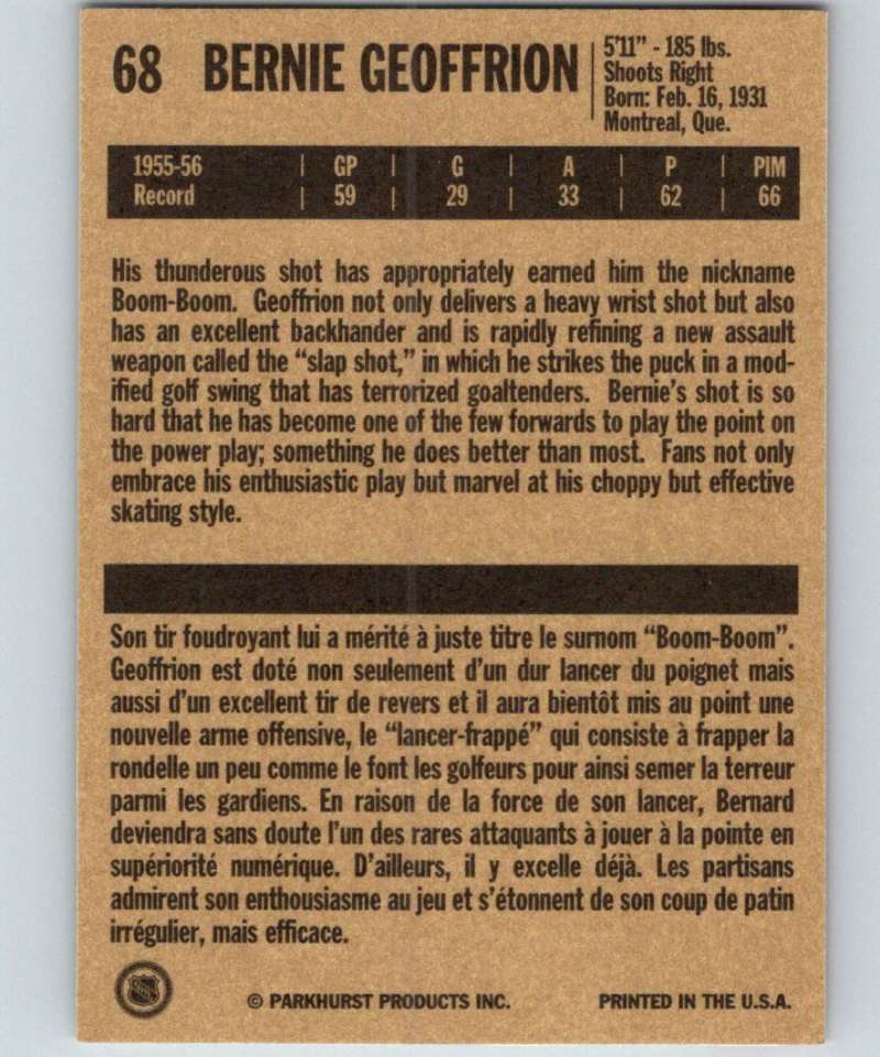 1994-95 Parkhurst Missing Link #68 BoomBoom Geoffrion Canadiens NHL Hockey