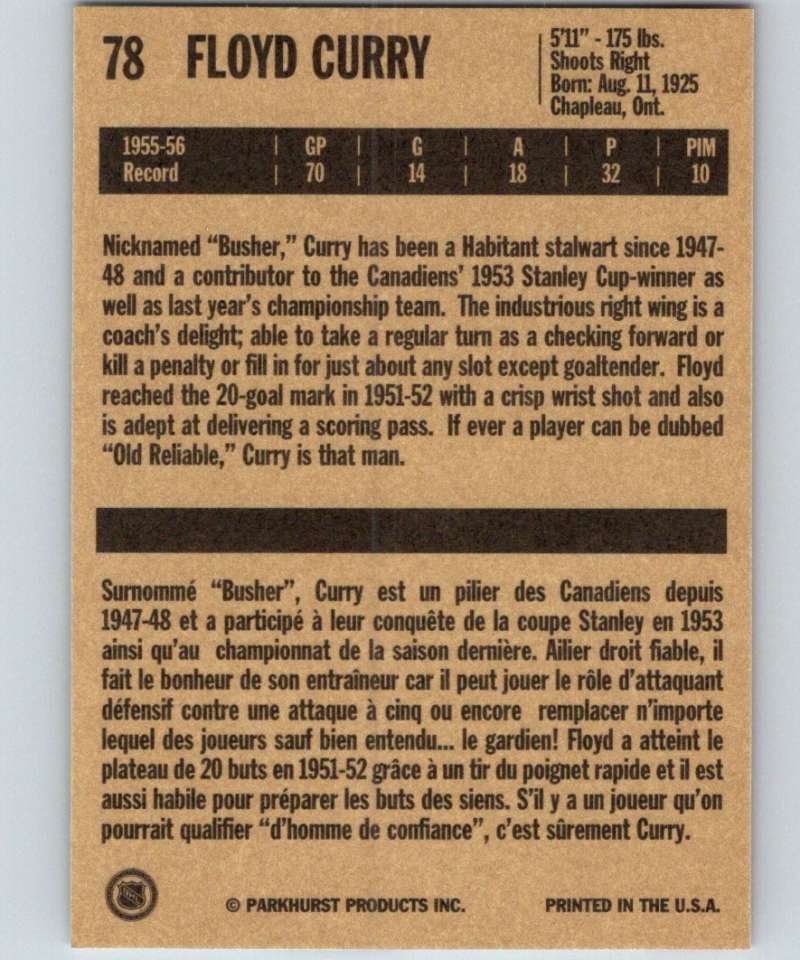 1994-95 Parkhurst Missing Link #78 Floyd Curry Canadiens NHL Hockey