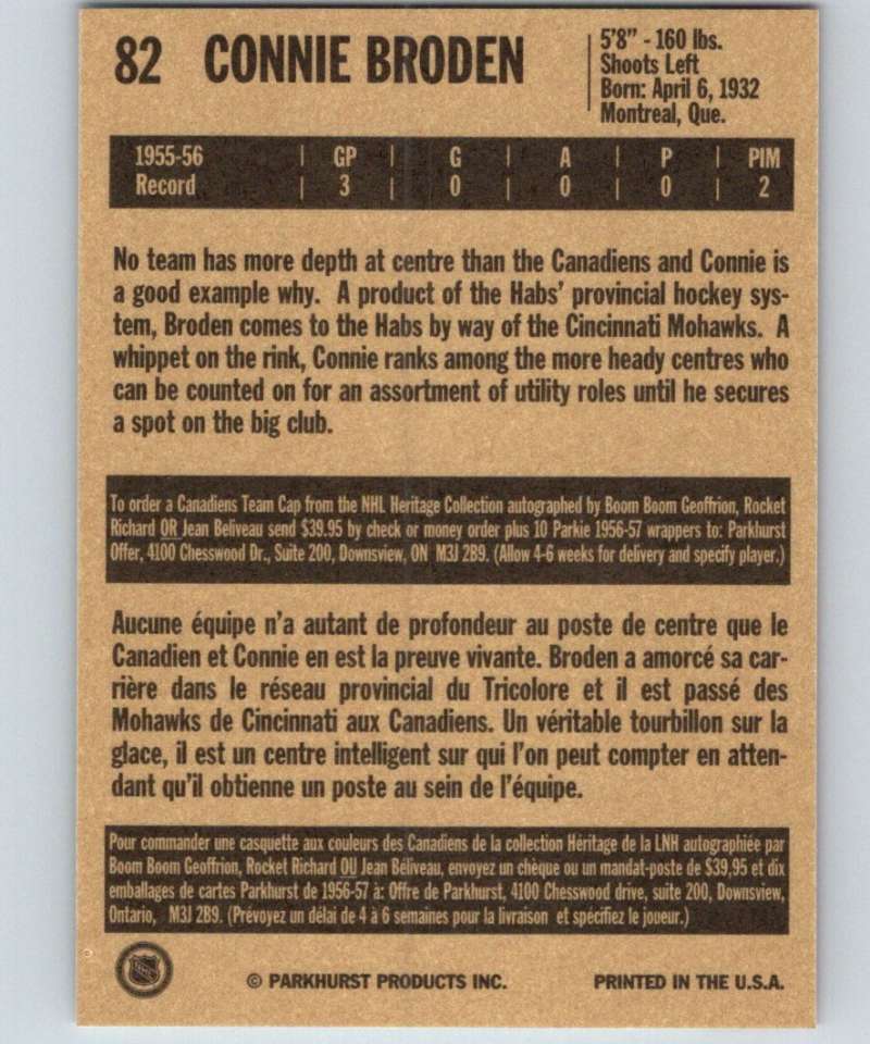 1994-95 Parkhurst Missing Link #82 Connie Broden RC Rookie Canadiens NHL Hockey