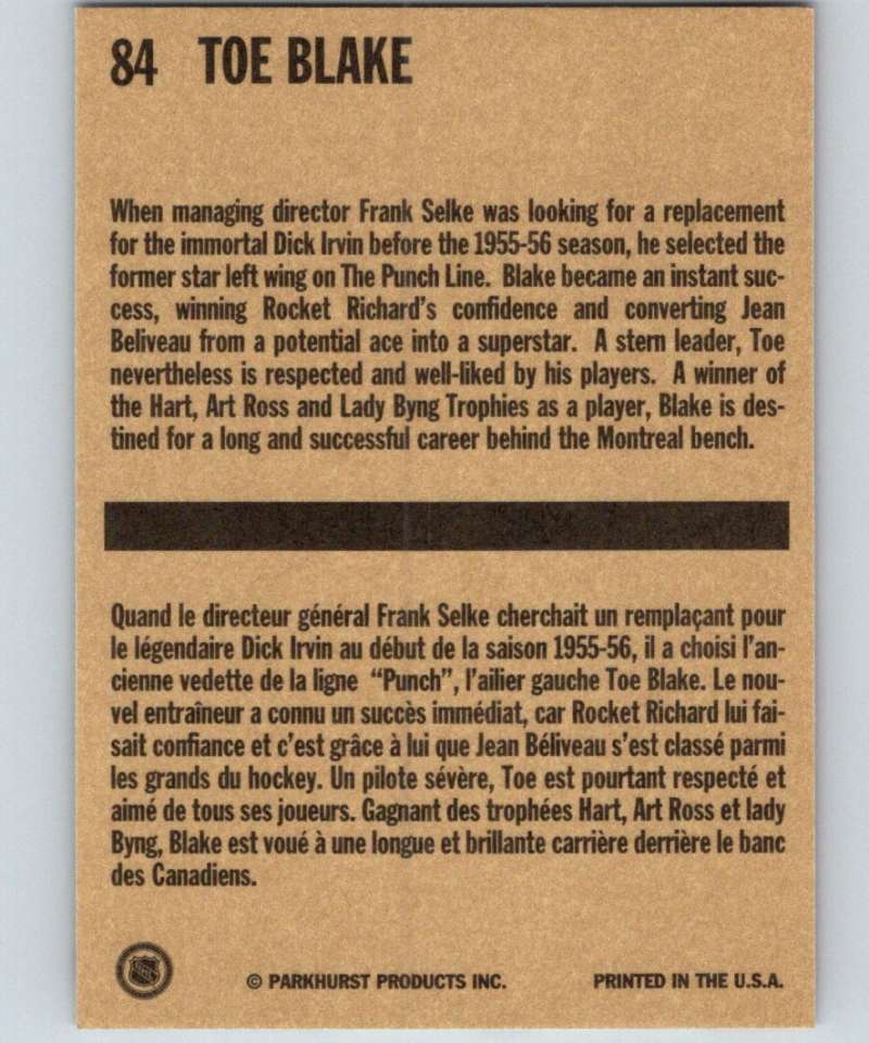 1994-95 Parkhurst Missing Link #84 Toe Blake Canadiens CO NHL Hockey