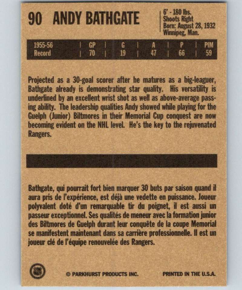 1994-95 Parkhurst Missing Link #90 Andy Bathgate NY Rangers NHL Hockey