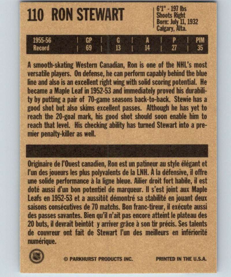 1994-95 Parkhurst Missing Link #110 Ron Stewart Maple Leafs NHL Hockey