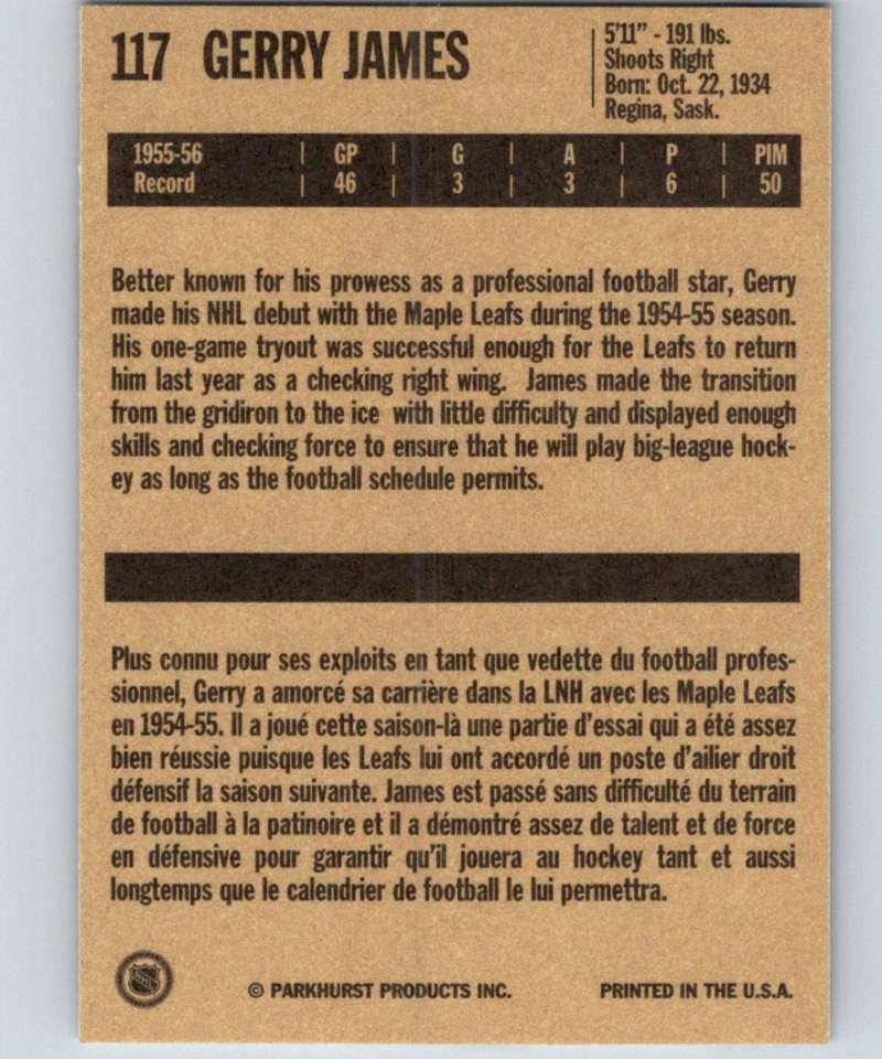 1994-95 Parkhurst Missing Link #117 Gerry James Maple Leafs NHL Hockey