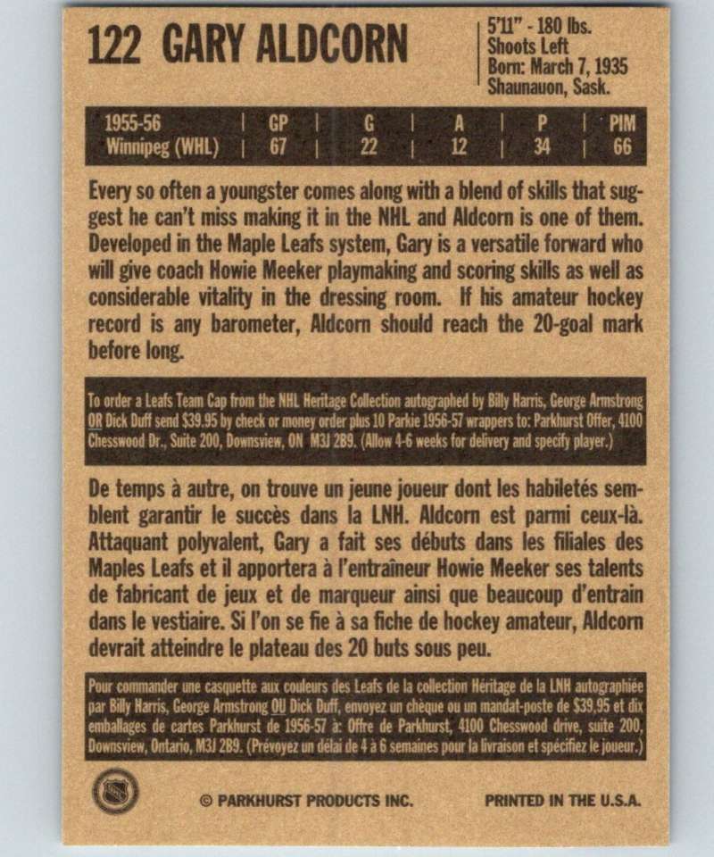 1994-95 Parkhurst Missing Link #122 Gary Aldcorn Maple Leafs NHL Hockey