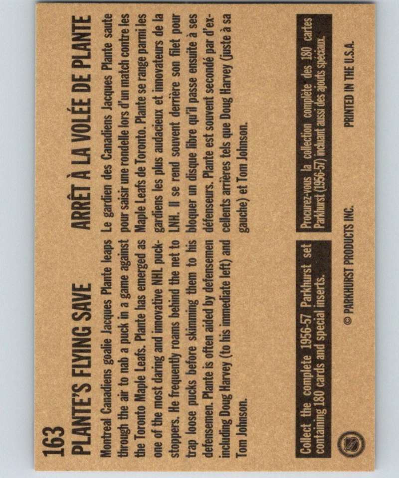 1994-95 Parkhurst Missing Link #163 Plante's Flying Save NHL Hockey Image 2