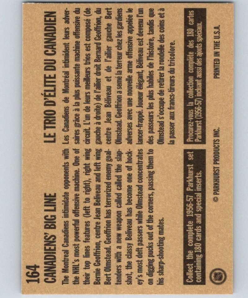 1994-95 Parkhurst Missing Link #164 Canadien's Big Line NHL Hockey
