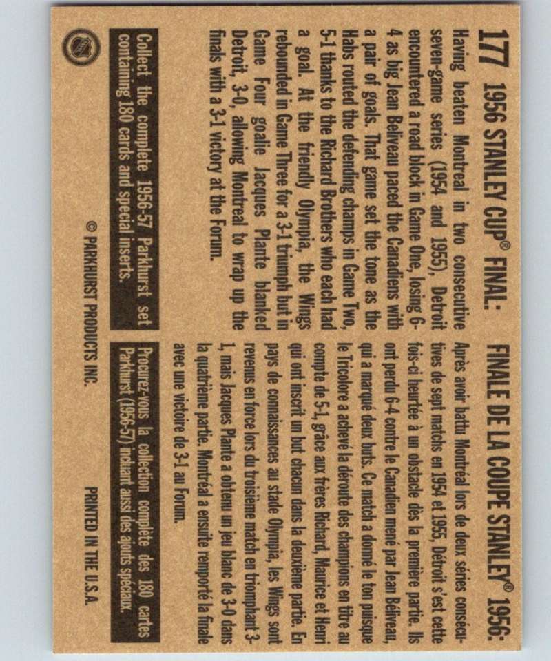 1994-95 Parkhurst Missing Link #177 Stanley Cup NHL Hockey