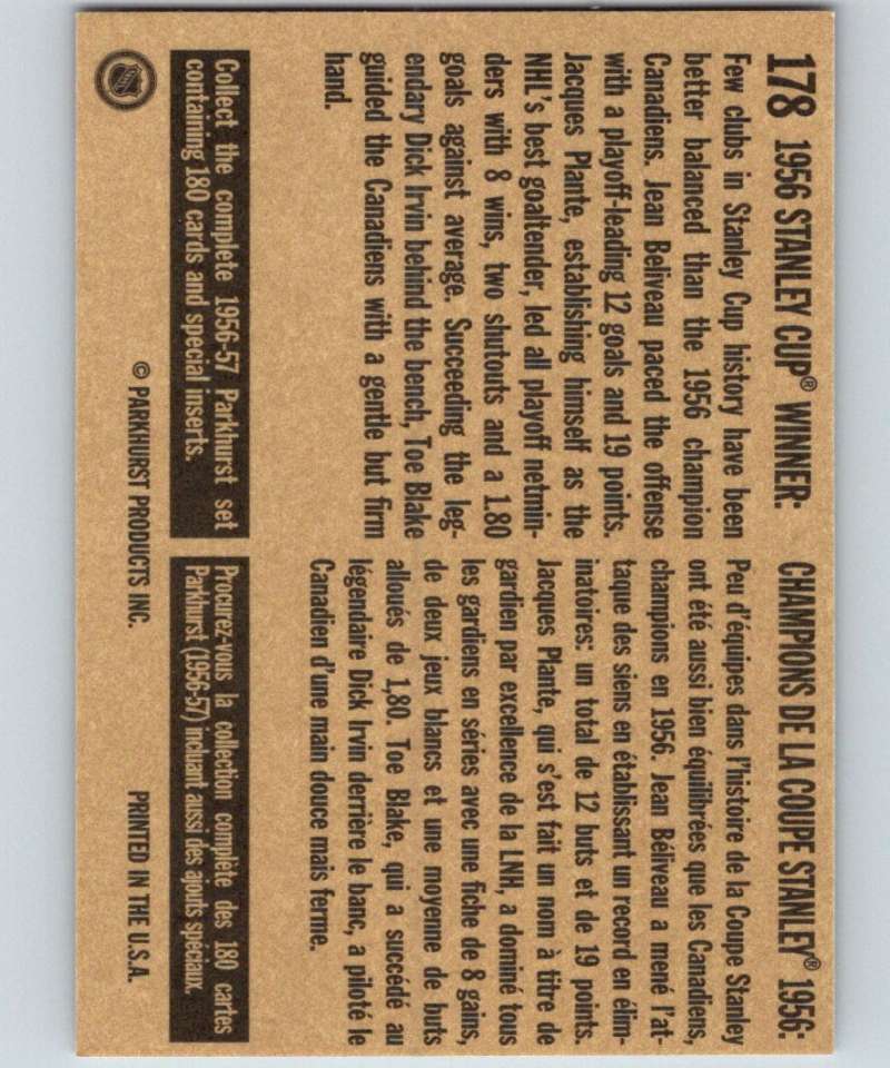 1994-95 Parkhurst Missing Link #178 Stanley Cup NHL Hockey