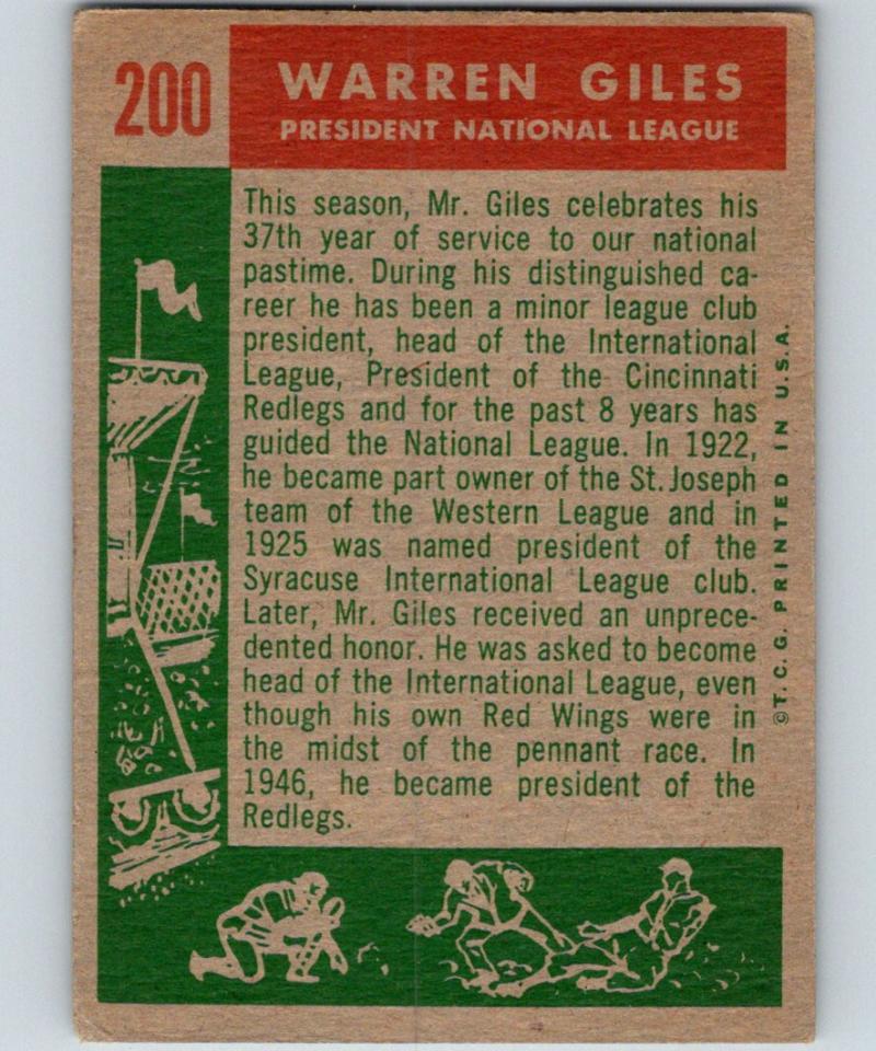 1959 Topps #200 Warren Giles MLB Baseball Vintage