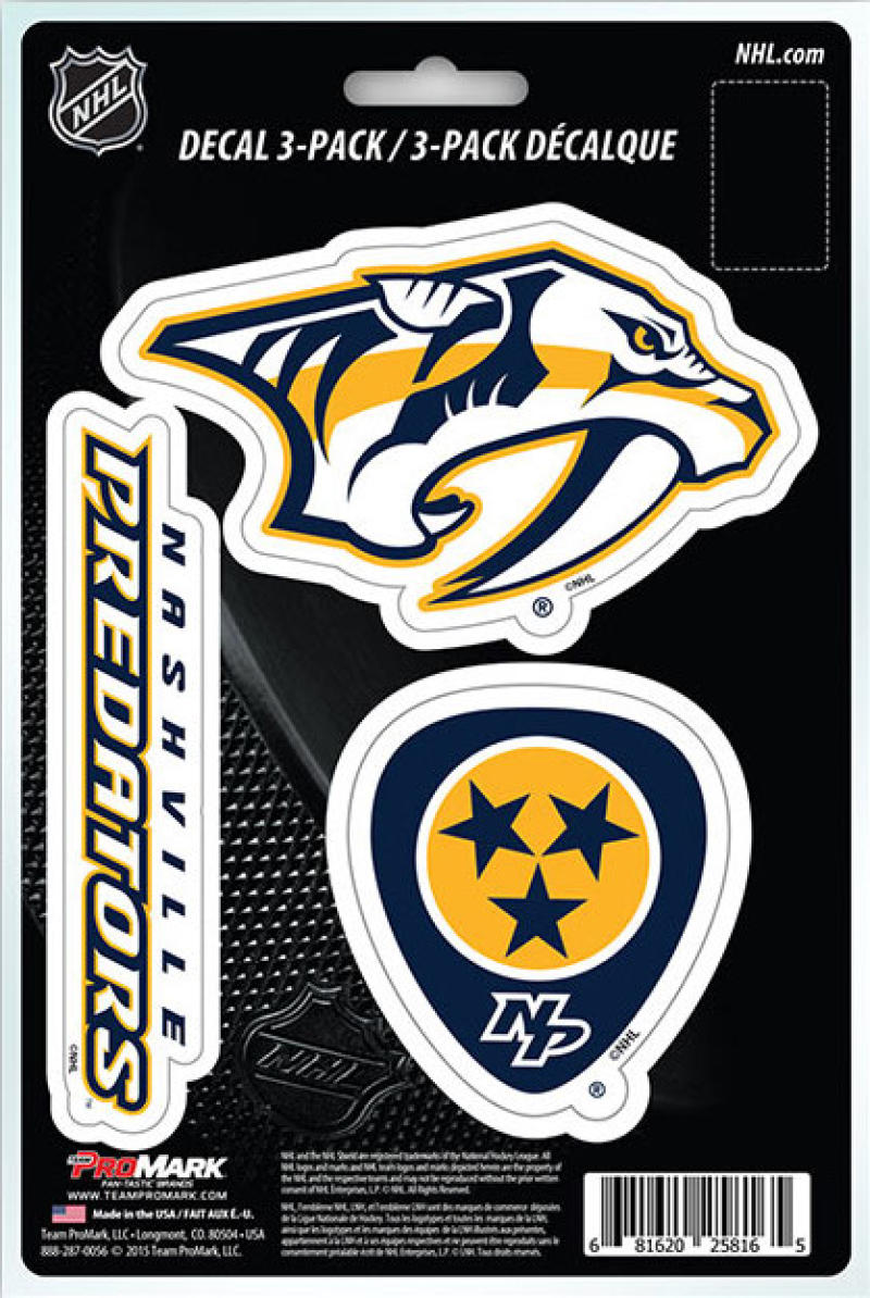 Nashville Predators 8" x 5.25" Die-Cut Premium Vinyl Decal Sheet Set of 3 Image 1