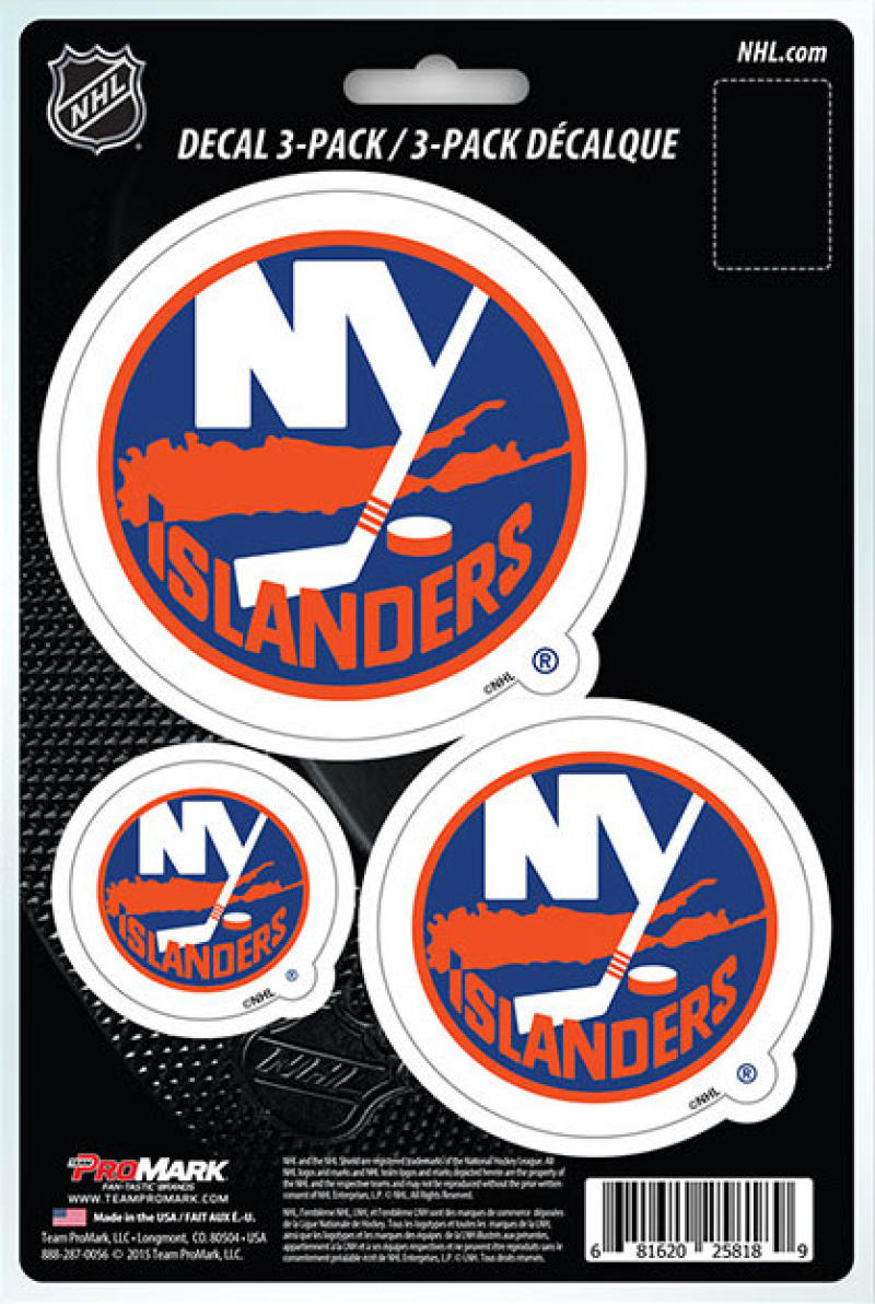 New York Islanders 8" x 5.25" Die-Cut Premium Vinyl Decal Sheet Set of 3 Image 1