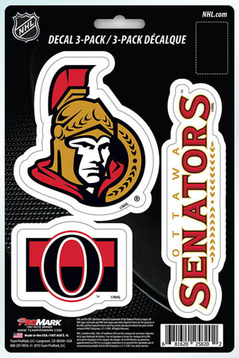 Ottawa Senators 8" x 5.25" Die-Cut Premium Vinyl Decal Sheet Set of 3 Image 1