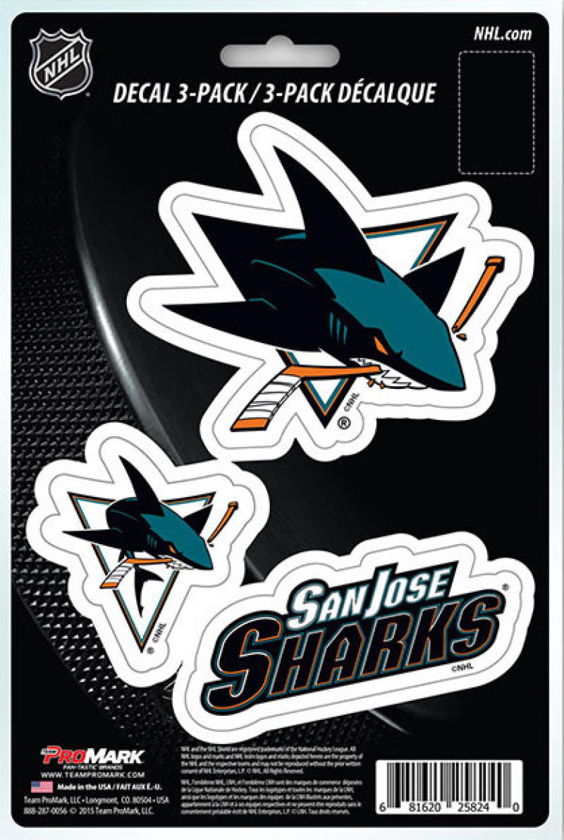 San Jose Sharks 8" x 5.25" Die-Cut Premium Vinyl Decal Sheet Set of 3 Image 1
