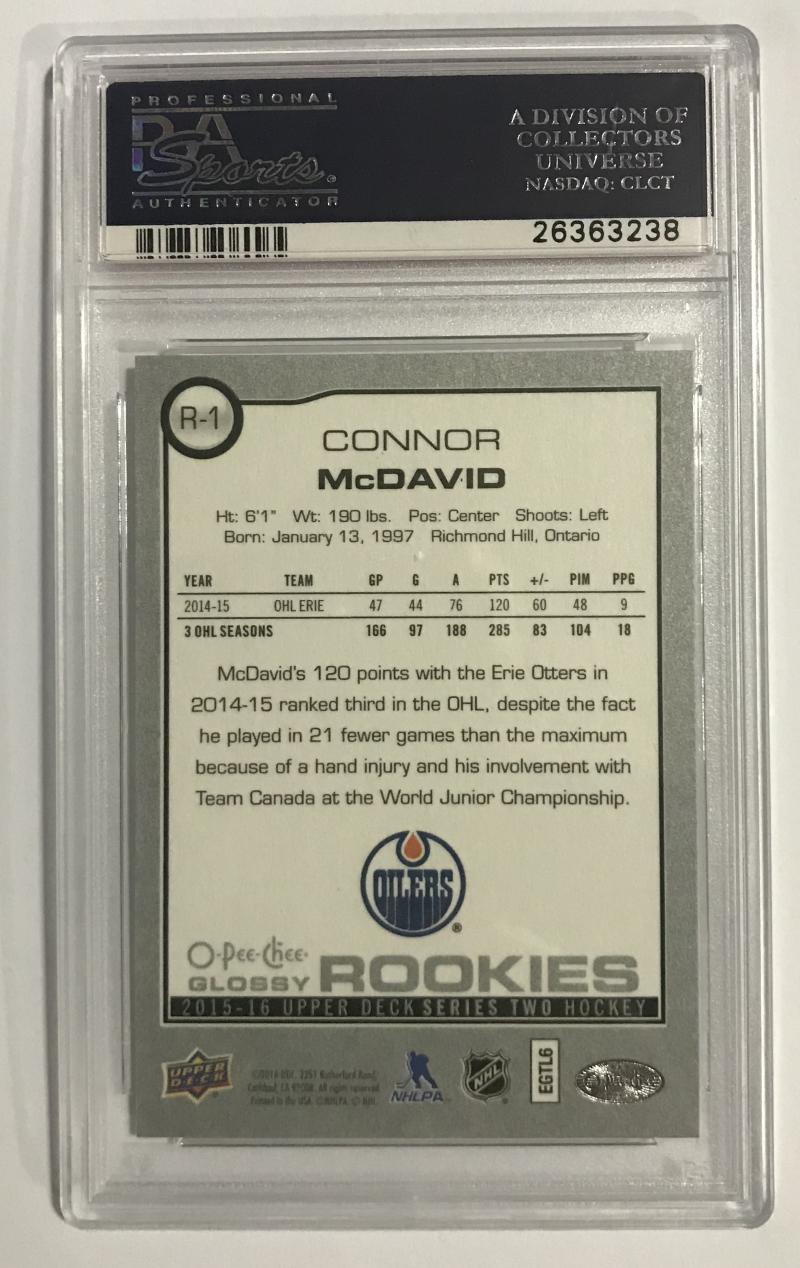 2015-16 Upper Deck O-Pee-Chee Glossy Rookies RC Connor McDavid PSA 10