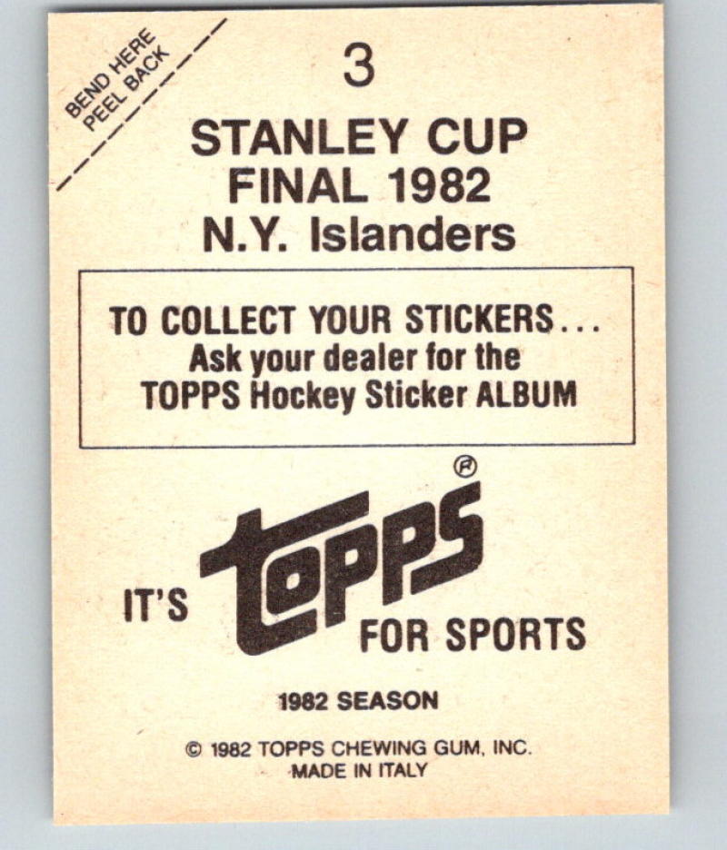 1982-83 Topps Stickers #3 1981-82 Stanley Cup/Winners NHL 06887 Image 2