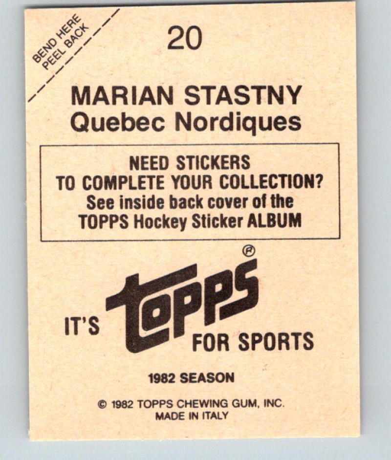 1982-83 Topps Stickers #20 Marian Stastny NHL Hockey 06893