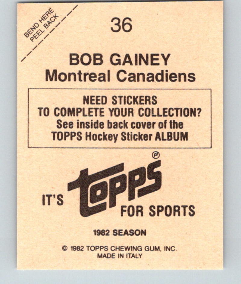 1982-83 Topps Stickers #36 Bob Gainey NHL Hockey 06895 Image 2