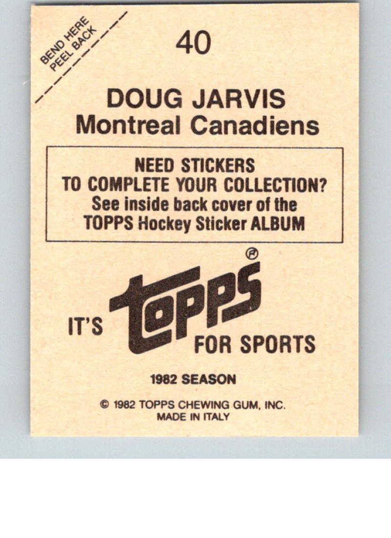 1982-83 Topps Stickers #40 Doug Jarvis NHL Hockey 06896