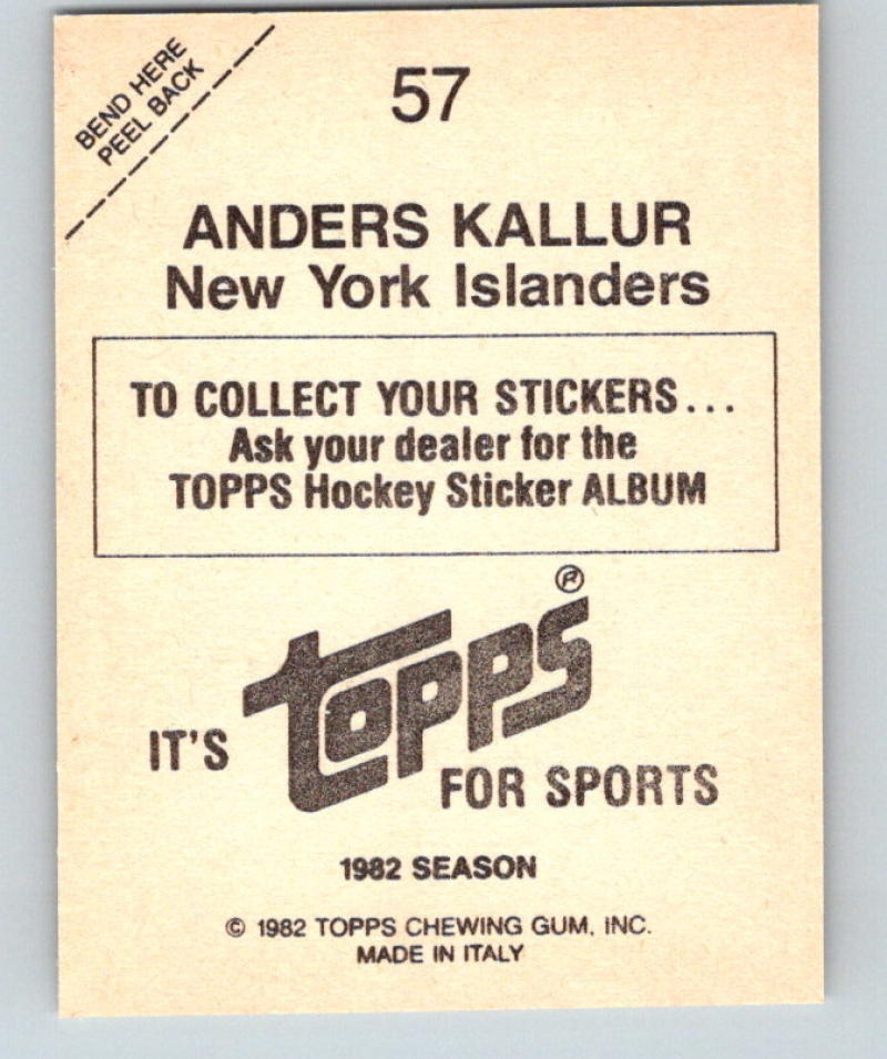 1982-83 Topps Stickers #57 Anders Kallur NHL Hockey 06898 Image 2
