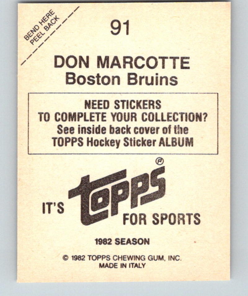 1982-83 Topps Stickers #91 Don Marcotte NHL Hockey 06900