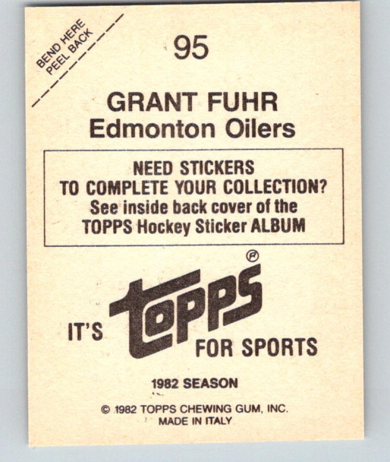 1982-83 Topps Stickers #95 Grant Fuhr NHL Hockey 06902