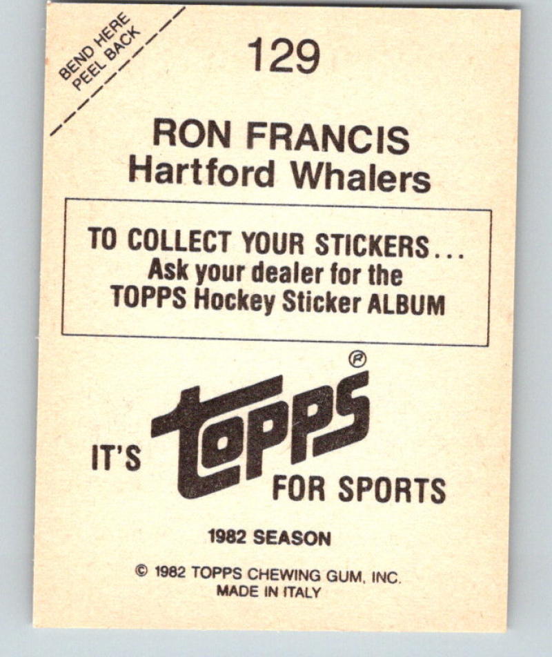 1982-83 Topps Stickers #129 Ron Francis NHL Hockey 06905