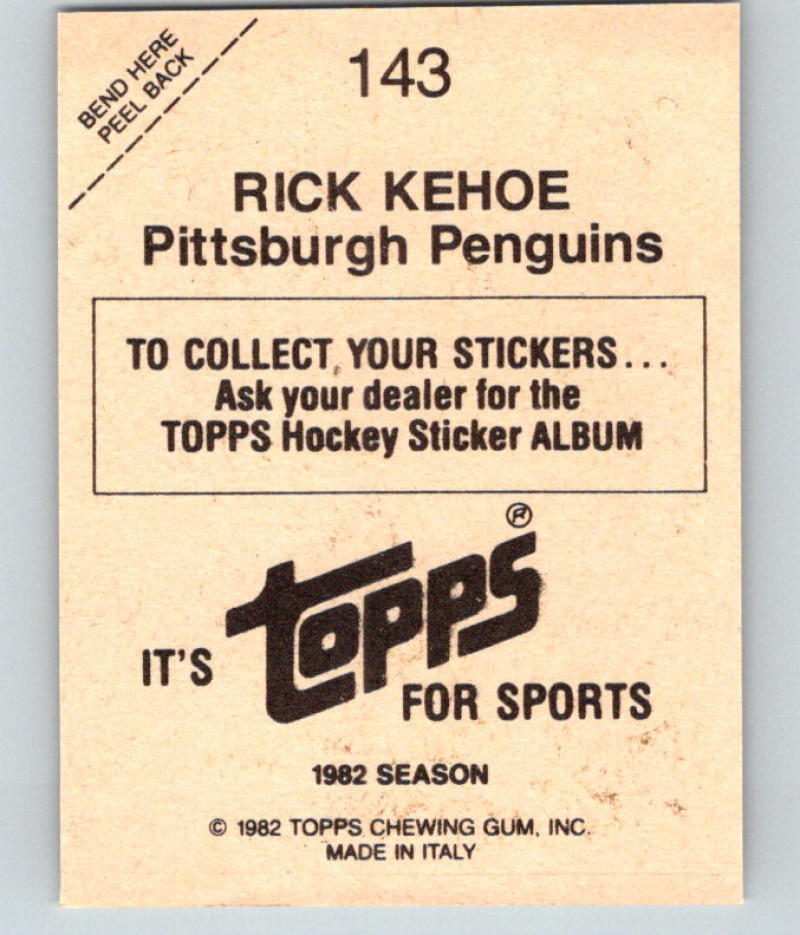 1982-83 Topps Stickers #143 Rick Kehoe NHL Hockey 06908 Image 2