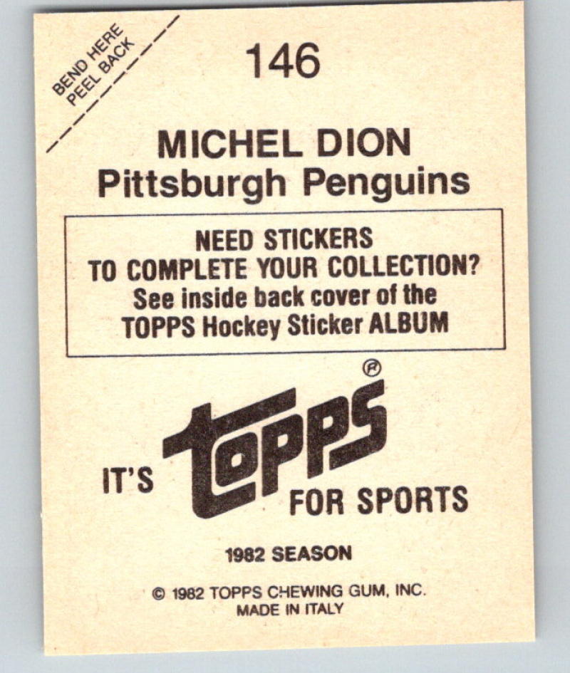 1982-83 Topps Stickers #146 Michel Dion NHL Hockey 06909 Image 2