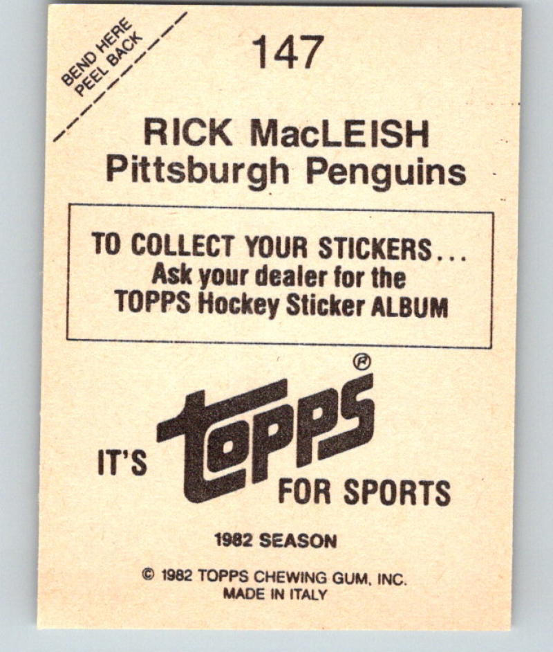 1982-83 Topps Stickers #147 Rick MacLeishn NHL Hockey 06910