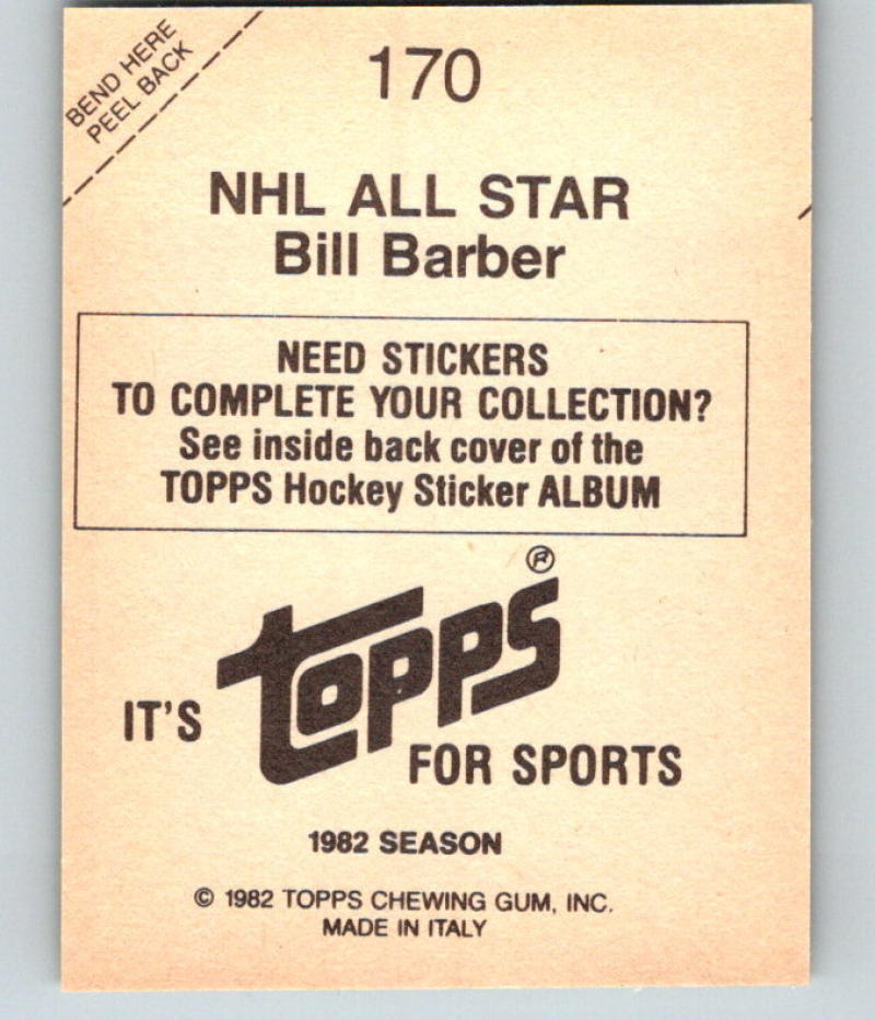 1982-83 Topps Stickers #170 Bill Barber AS FOIL NHL Hockey 06918 Image 2