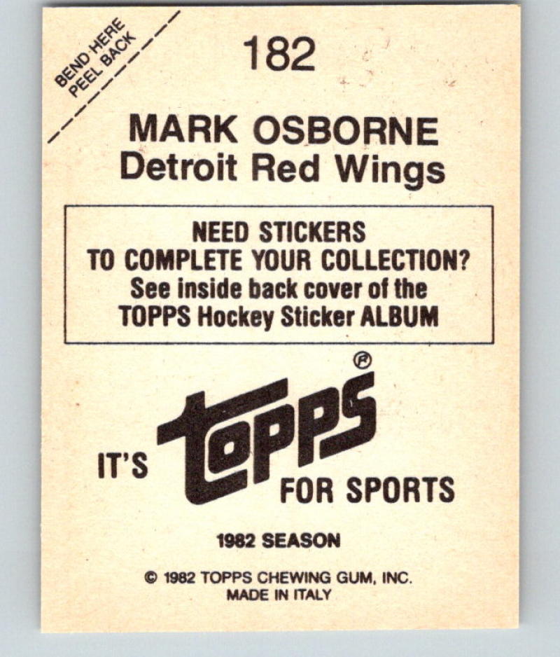1982-83 Topps Stickers #182 Mark Osborne NHL Hockey 06919 Image 2