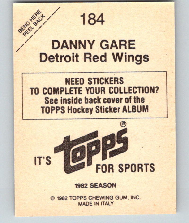 1982-83 Topps Stickers #184 Danny Gare NHL Hockey 06920 Image 2