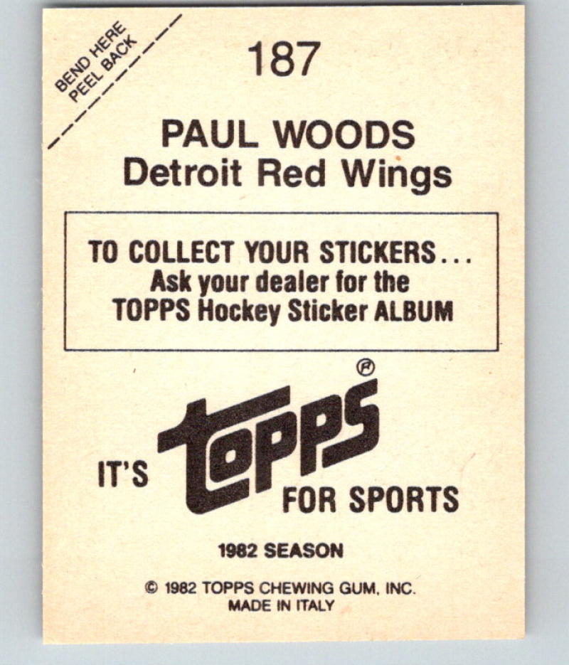 1982-83 Topps Stickers #187 Paul Woods NHL Hockey 06921
