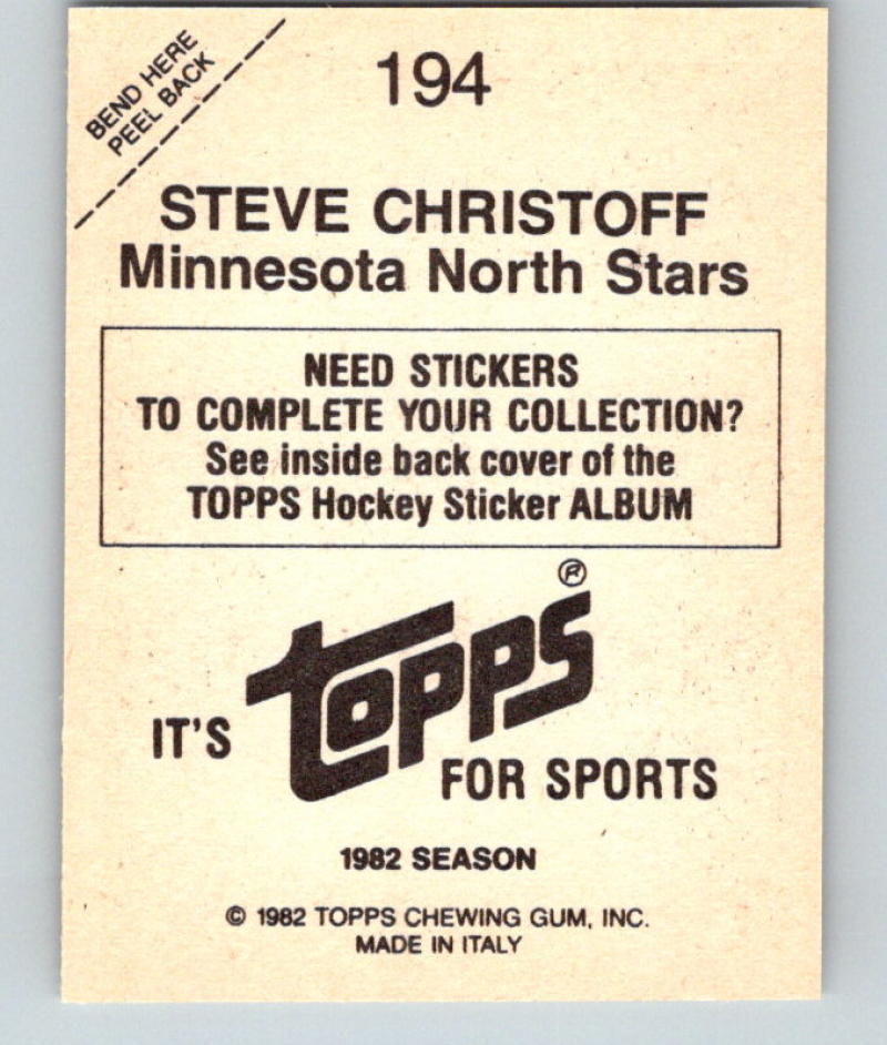 1982-83 Topps Stickers #194 Steve Christoff NHL Hockey 06922 Image 2