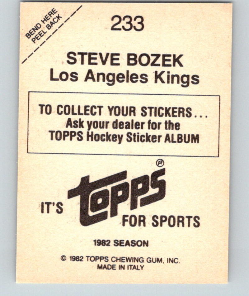 1982-83 Topps Stickers #233 Steve Bozek NHL Hockey 06924 Image 2