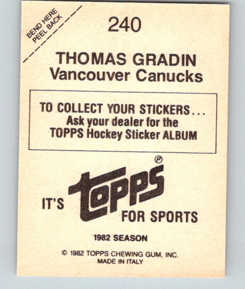 1982-83 Topps Stickers #240 Thomas Gradin NHL Hockey 06926 Image 2