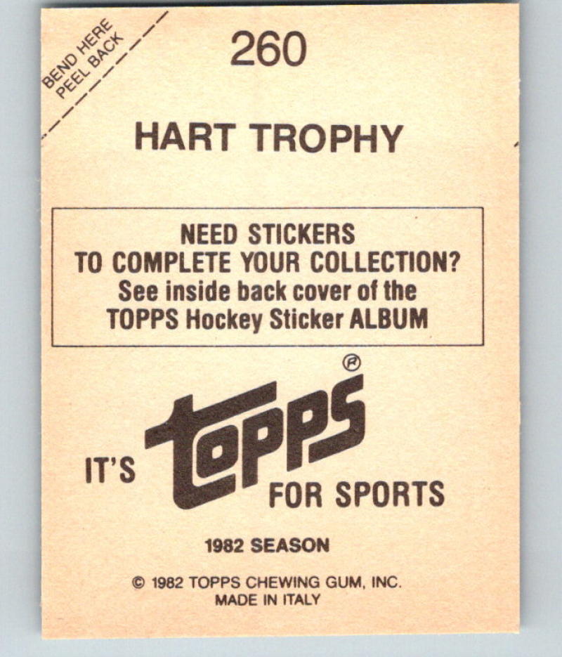 1982-83 Topps Stickers #260 Hart Trophy FOIL NHL Hockey 06928 Image 2