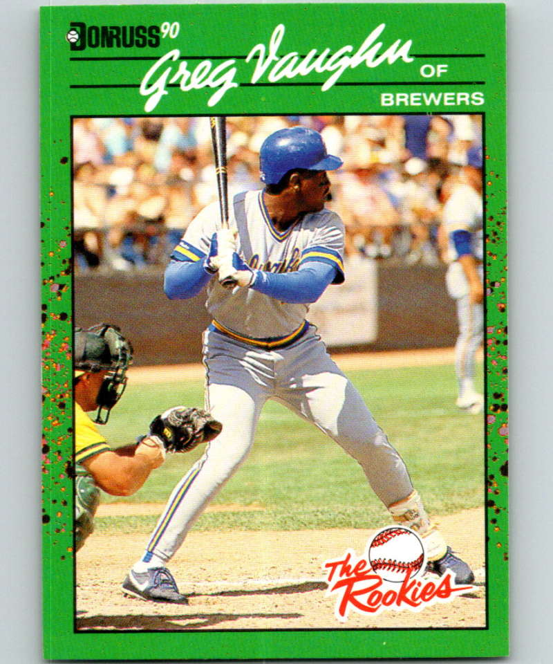 1990 Donruss Rookies #16 Greg Vaughn New Milwaukee Brewers Image 1