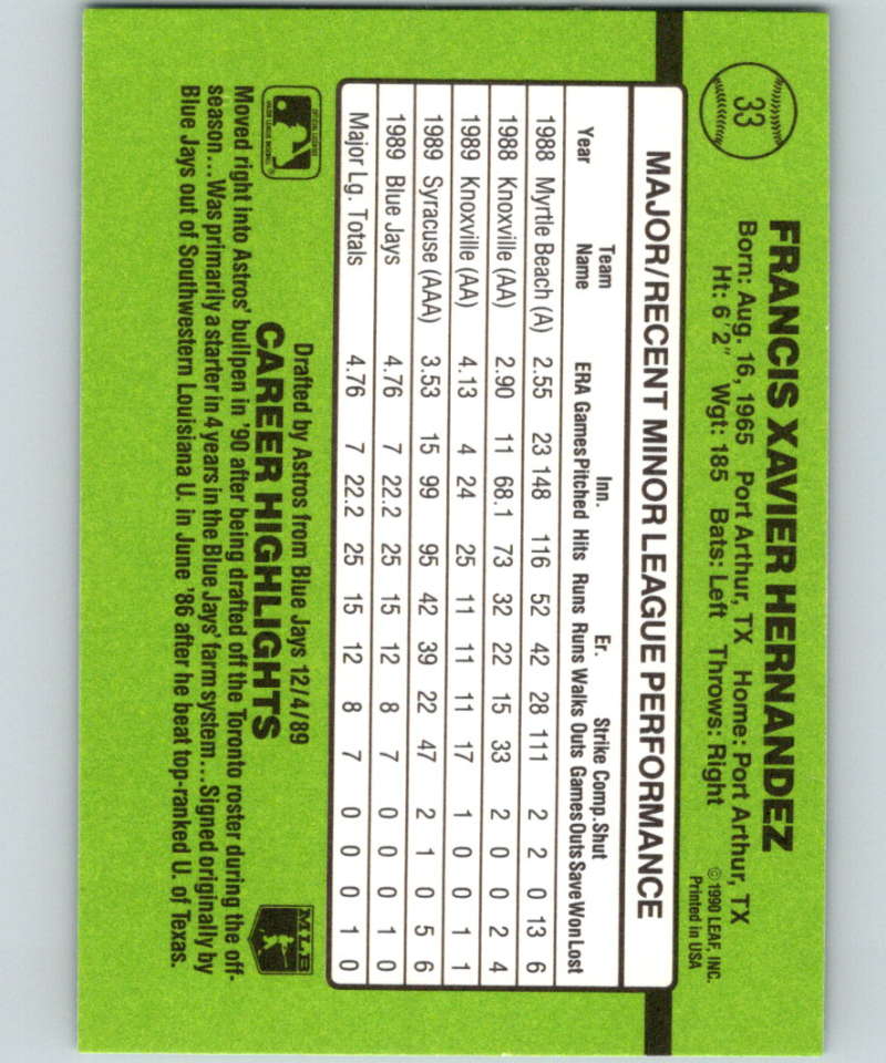 1990 Donruss Rookies #33 Xavier Hernandez New Houston Astros Image 2