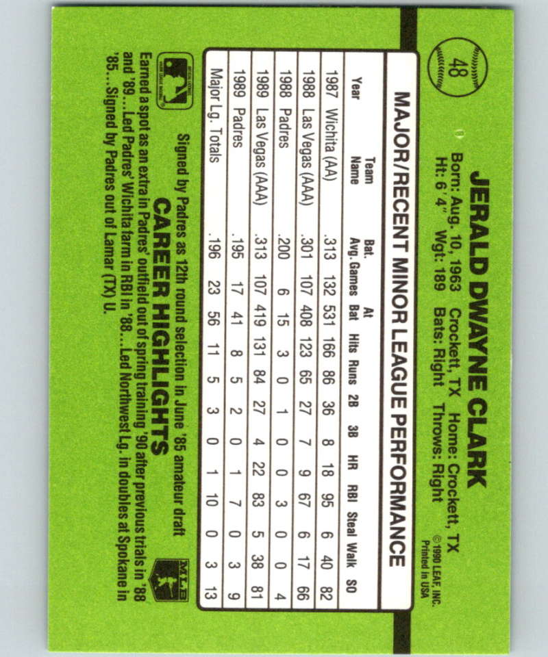 1990 Donruss Rookies #48 Jerald Clark New San Diego Padres Image 2