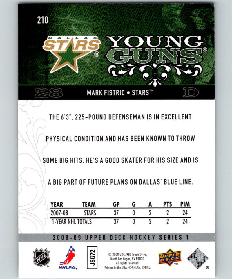 2008-09 Upper Deck #210 Mark Fistric RC Rookie Stars YG Young Guns 06932 Image 2
