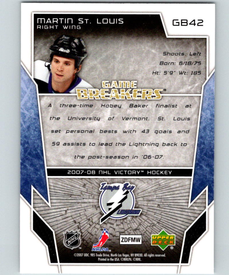 2007-08 Upper Deck Victory GameBreakers #GB42 Martin St. Louis MINT 05258