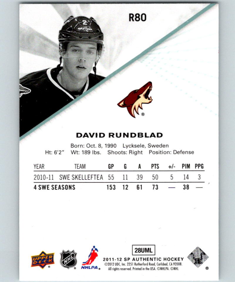 2011-12 Upper Deck SP Authentic Rookie Extended #R80 David Rundblad 05265 Image 2