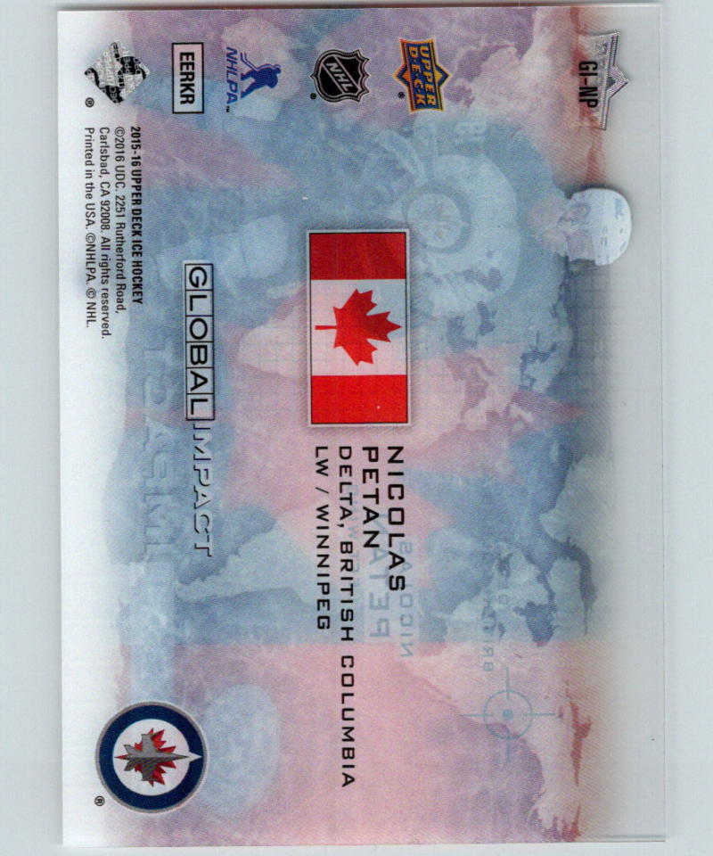 2015-16 Upper Deck Ice Global Impact #GI-NP Nicolas Petan MINT Winnipeg Jets 05266