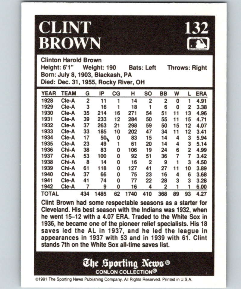 1991 Conlon Collection #132 Clint Brown NM Chicago White Sox  Image 2